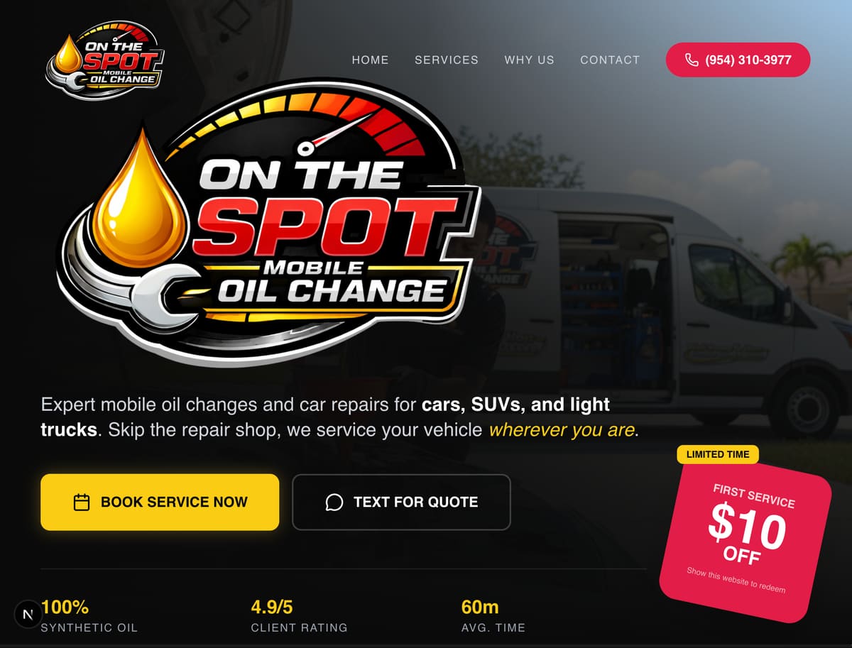 On the Spot Mobile Oil Change & Repair — Home & Auto in Fort Lauderdale